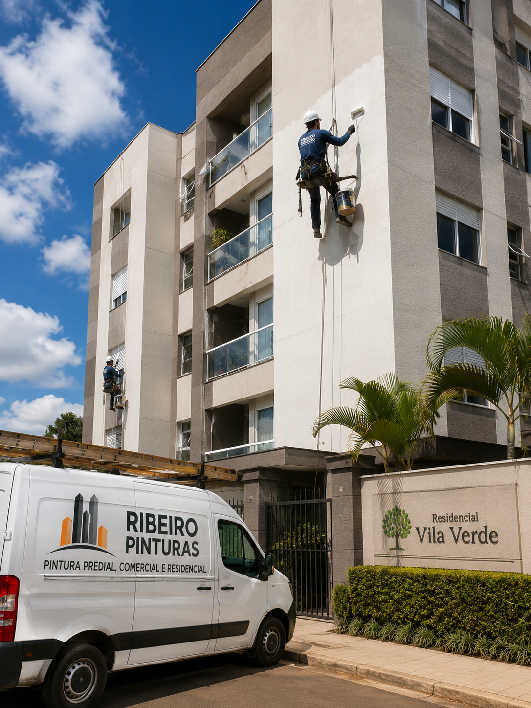 Equipe da Ribeiro Pinturas realizando pintura predial, industrial e comercial em Londrina e região